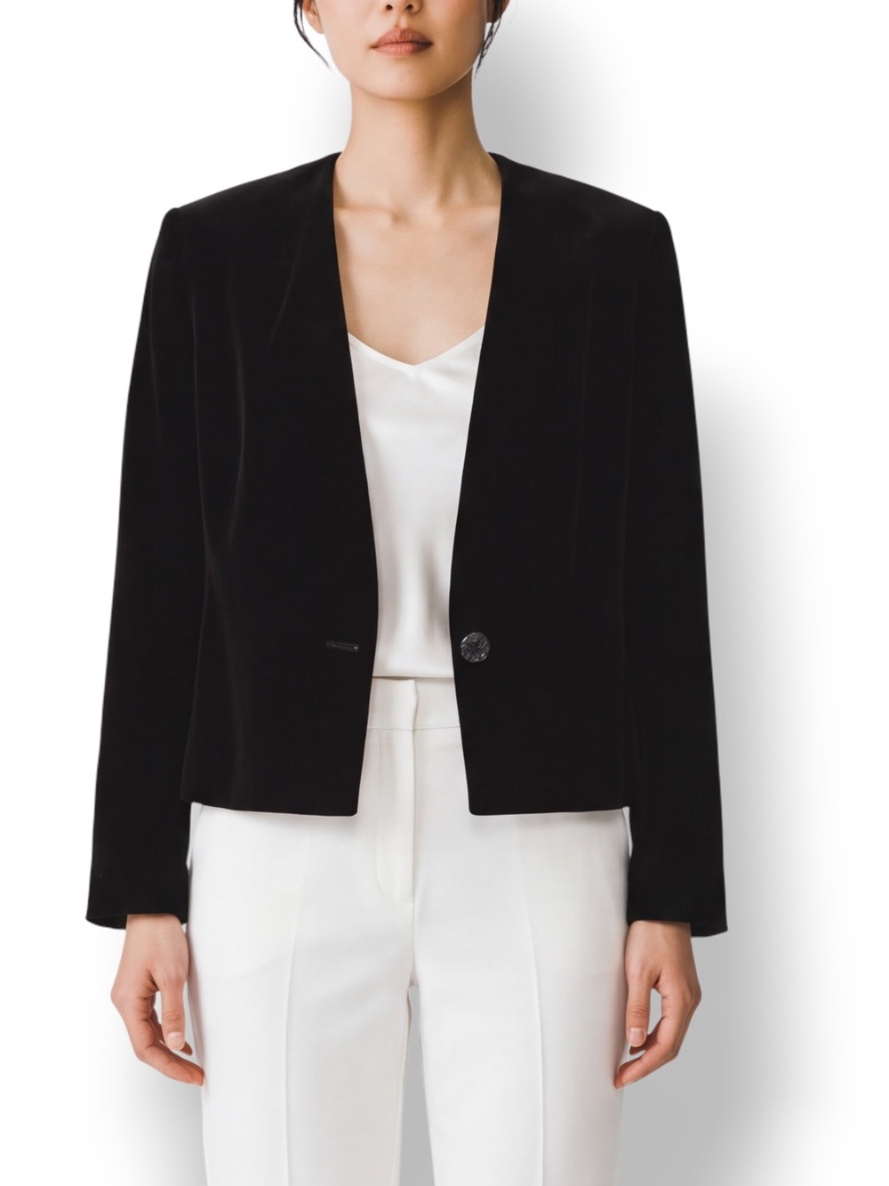 4/$20 Koret Black Velvet Single Button Collarless Blazer Jacket Size 10